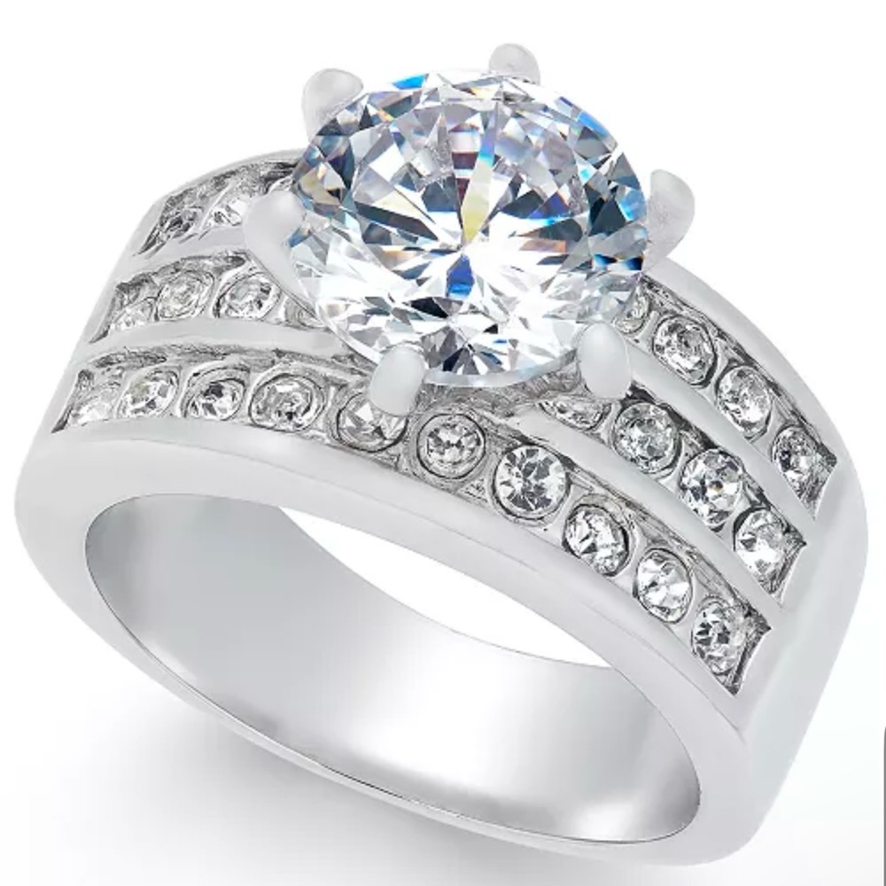 💍 NIB New Macy’s Charter Club Elegant Silver Plated Engagement Solitaire Ring 9